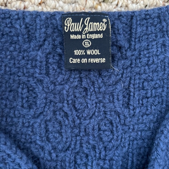 Paul James 100% XL wool dark blue cable knit sweater - Picture 2 of 7